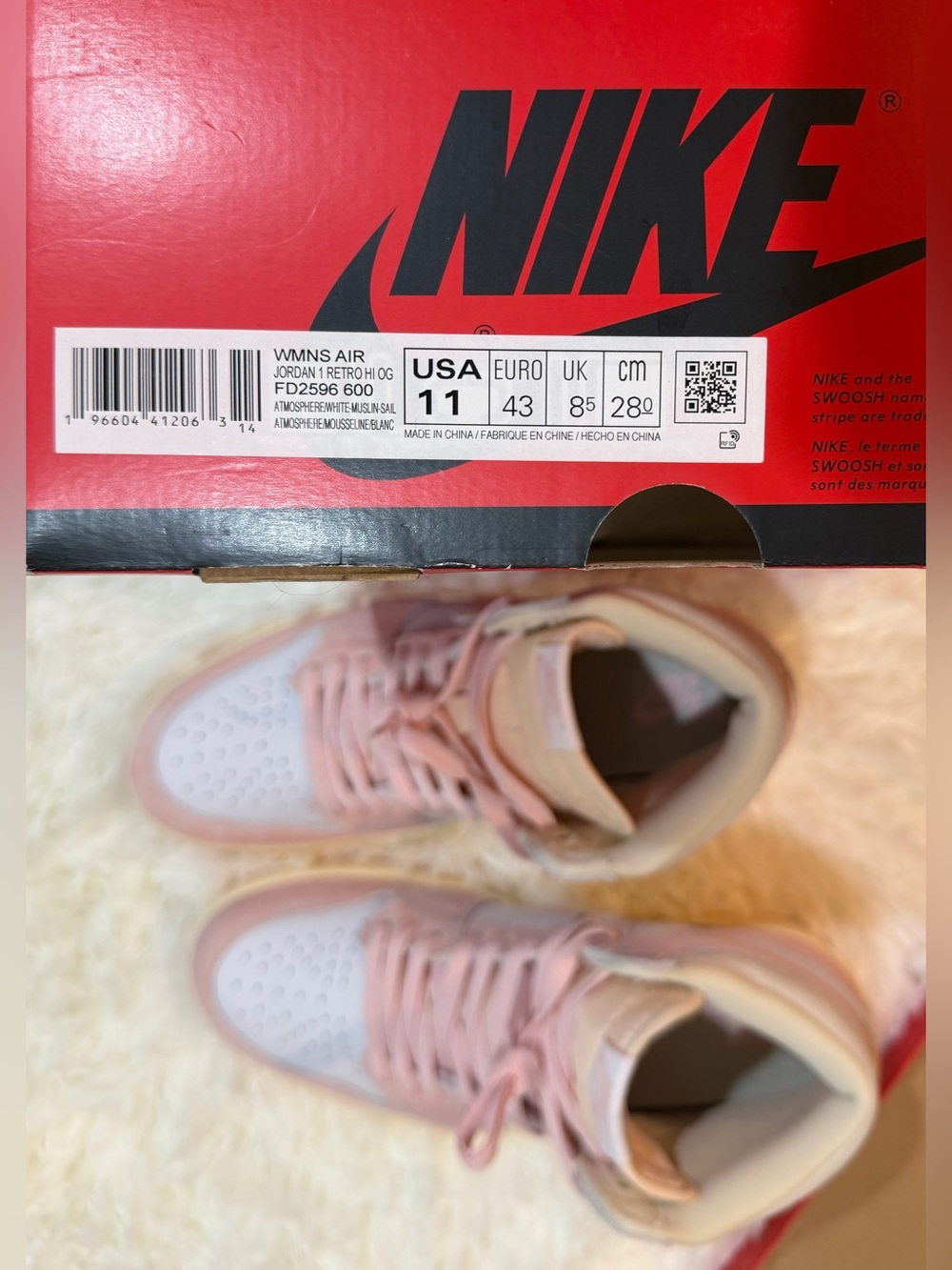 Women’s Jordan 1 Retro High OG Washed Pink - Size 11 - FD2596-600 - Picture 10 of 13